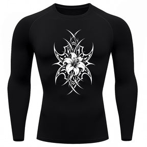 Camiseta Compressão Uv 50+ Manga Longa Cyber Tribal Dark Bloom Nature Rash Guard