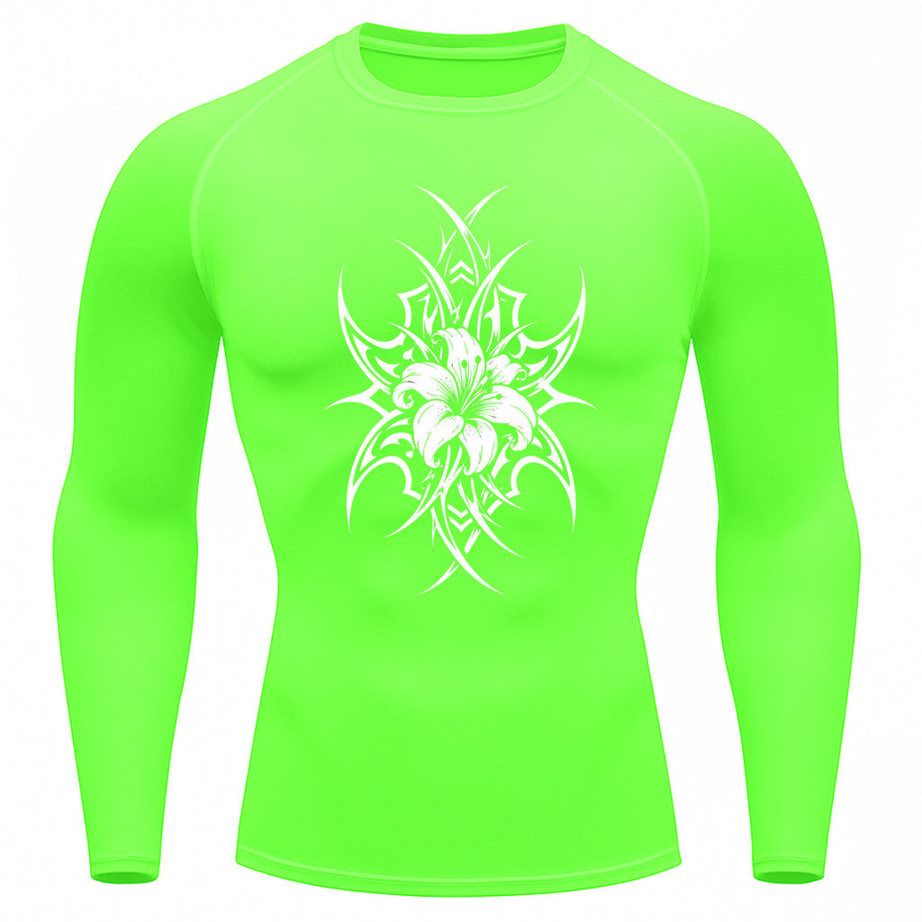 Camiseta Compressão Uv 50+ Manga Longa Cyber Tribal Dark Bloom Nature Rash Guard