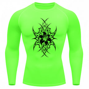 Camiseta Compressão Uv 50+ Manga Longa Cyber Tribal Dark Bloom Nature Rash Guard