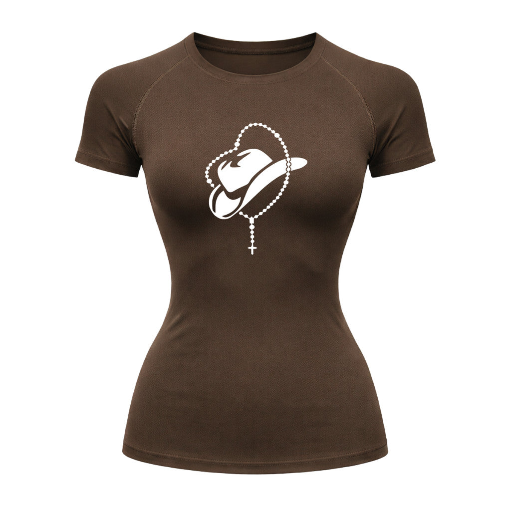 Camiseta Compressão Uv Manga Curta Estampa Da Roça Cowboy Terço Sagrado