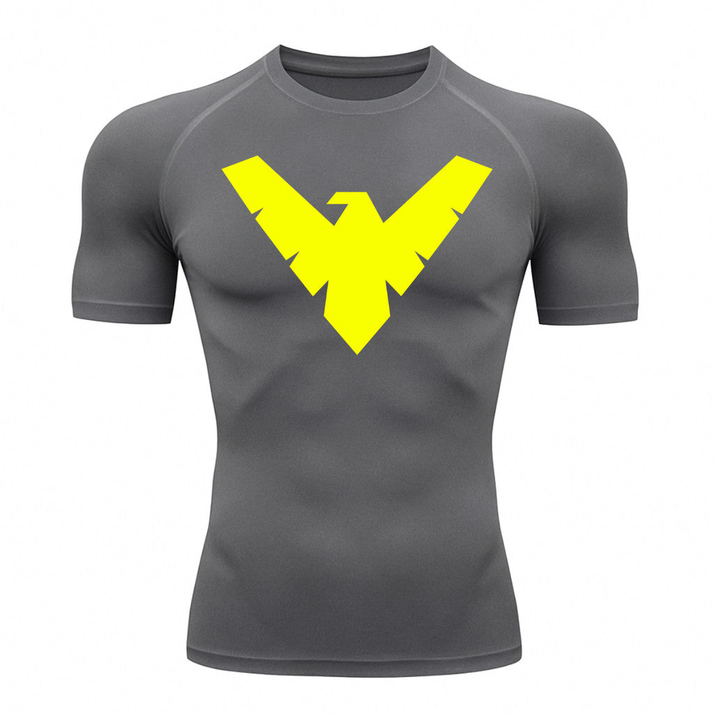Camiseta Compressão Proteção Uv 50+ Manga Curta Asa Noturno Rash Guard
