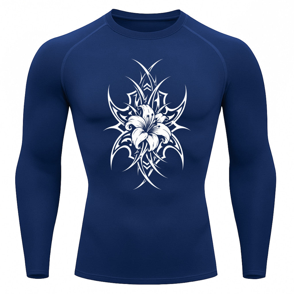 Camiseta Compressão Uv 50+ Manga Longa Cyber Tribal Dark Bloom Nature Rash Guard