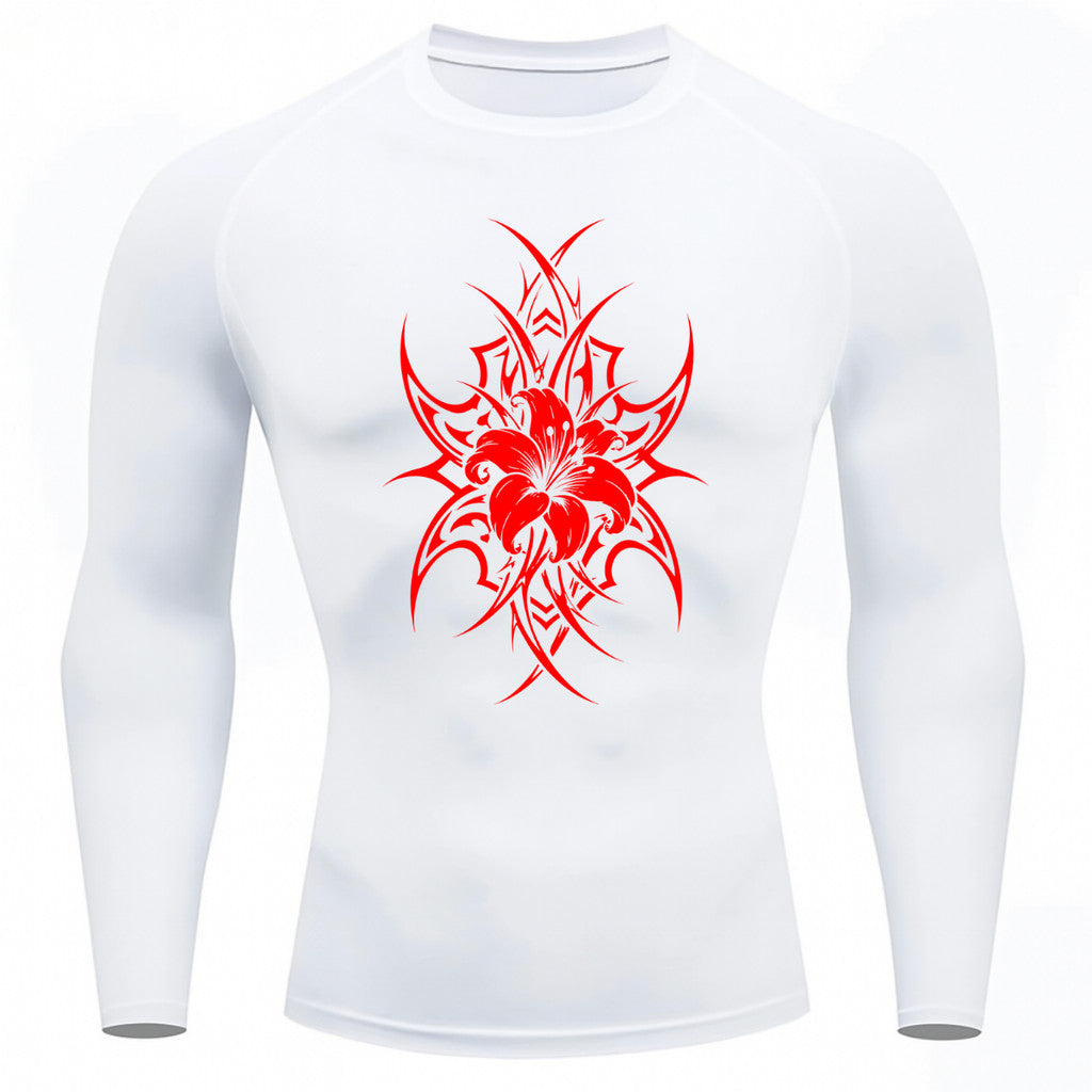 Camiseta Compressão Uv 50+ Manga Longa Cyber Tribal Dark Bloom Nature Rash Guard