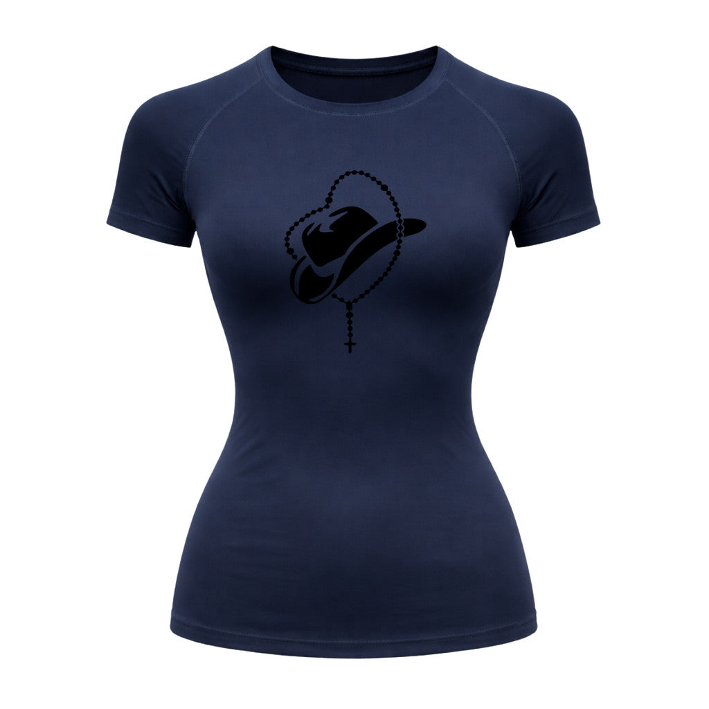 Camiseta Compressão Uv Manga Curta Estampa Da Roça Cowboy Terço Sagrado