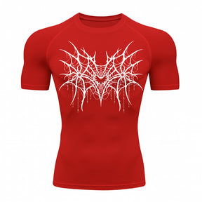 Camiseta Compressão Uv 50+ Manga Curta Cyber Tribal Spider Symmetric Web Rash Guard