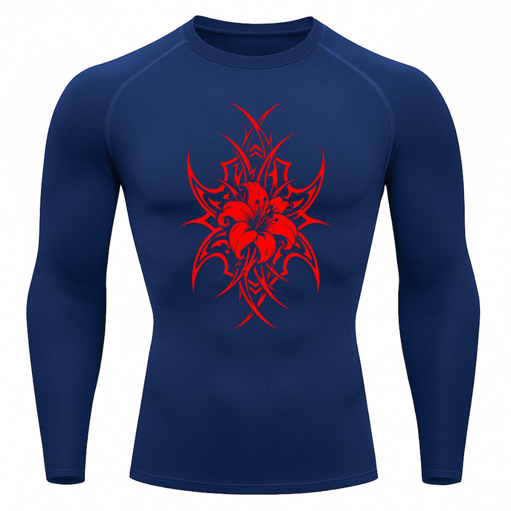 Camiseta Compressão Uv 50+ Manga Longa Cyber Tribal Dark Bloom Nature Rash Guard