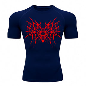 Camiseta Compressão Uv 50+ Manga Curta Cyber Tribal Spider Symmetric Web Rash Guard