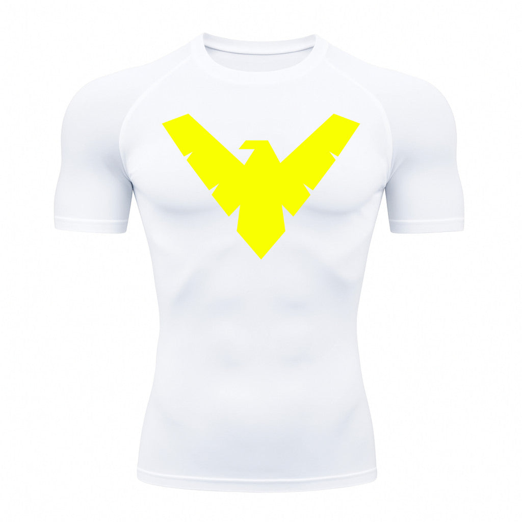 Camiseta Compressão Proteção Uv 50+ Manga Curta Asa Noturno Rash Guard