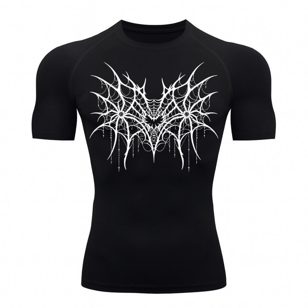Camiseta Compressão Uv 50+ Manga Curta Cyber Tribal Spider Symmetric Web Rash Guard