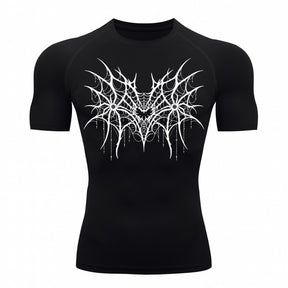 Camiseta Compressão Uv 50+ Manga Curta Cyber Tribal Spider Symmetric Web Rash Guard
