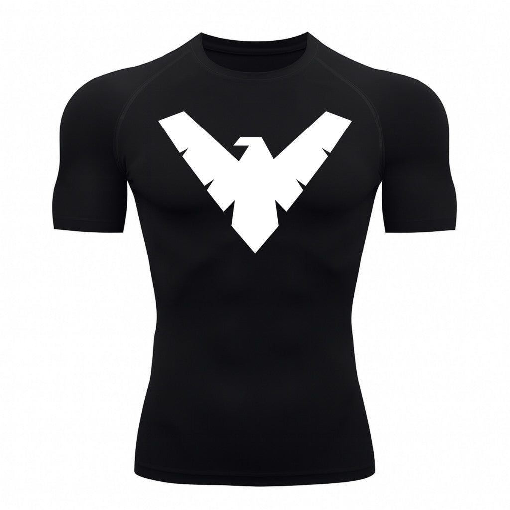 Camiseta Compressão Proteção Uv 50+ Manga Curta Asa Noturno Rash Guard