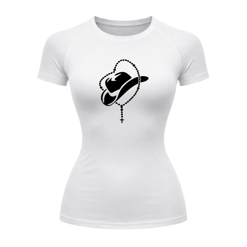 Camiseta Compressão Uv Manga Curta Estampa Da Roça Cowboy Terço Sagrado