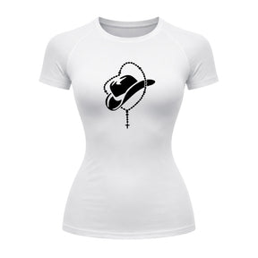 Camiseta Compressão Uv Manga Curta Estampa Da Roça Cowboy Terço Sagrado
