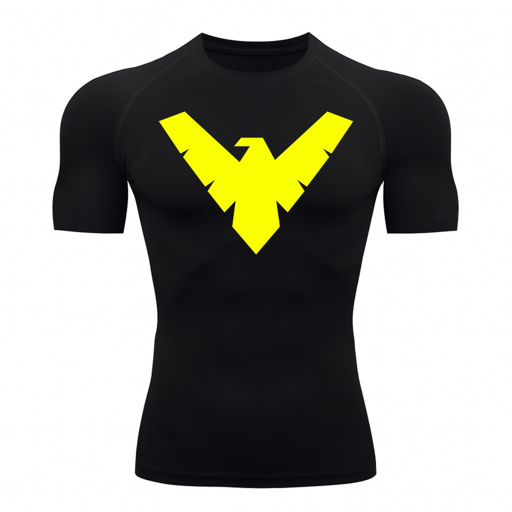 Camiseta Compressão Proteção Uv 50+ Manga Curta Asa Noturno Rash Guard