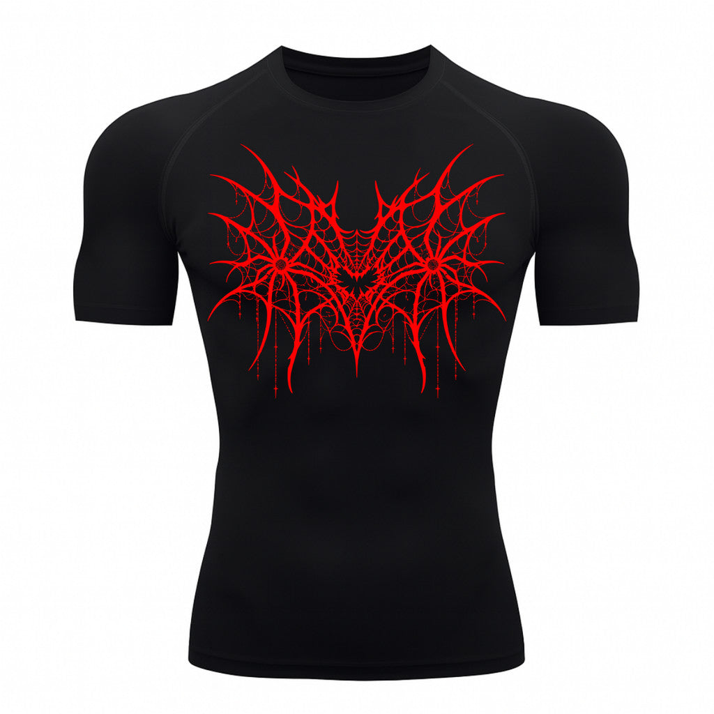 Camiseta Compressão Uv 50+ Manga Curta Cyber Tribal Spider Symmetric Web Rash Guard