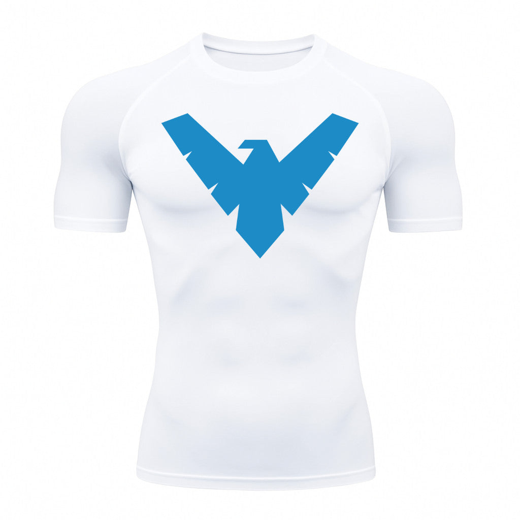 Camiseta Compressão Proteção Uv 50+ Manga Curta Asa Noturno Rash Guard
