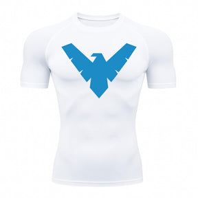 Camiseta Compressão Proteção Uv 50+ Manga Curta Asa Noturno Rash Guard