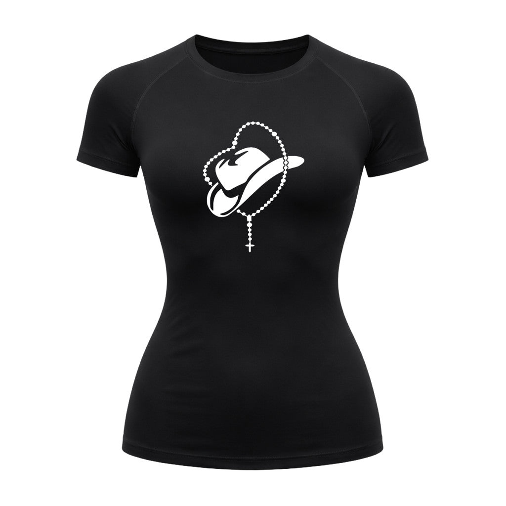 Camiseta Compressão Uv Manga Curta Estampa Da Roça Cowboy Terço Sagrado