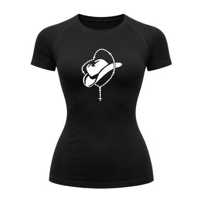 Camiseta Compressão Uv Manga Curta Estampa Da Roça Cowboy Terço Sagrado