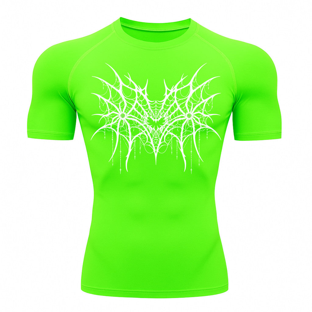 Camiseta Compressão Uv 50+ Manga Curta Cyber Tribal Spider Symmetric Web Rash Guard