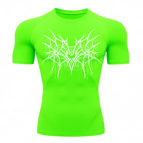 Camiseta Compressão Uv 50+ Manga Curta Cyber Tribal Spider Symmetric Web Rash Guard