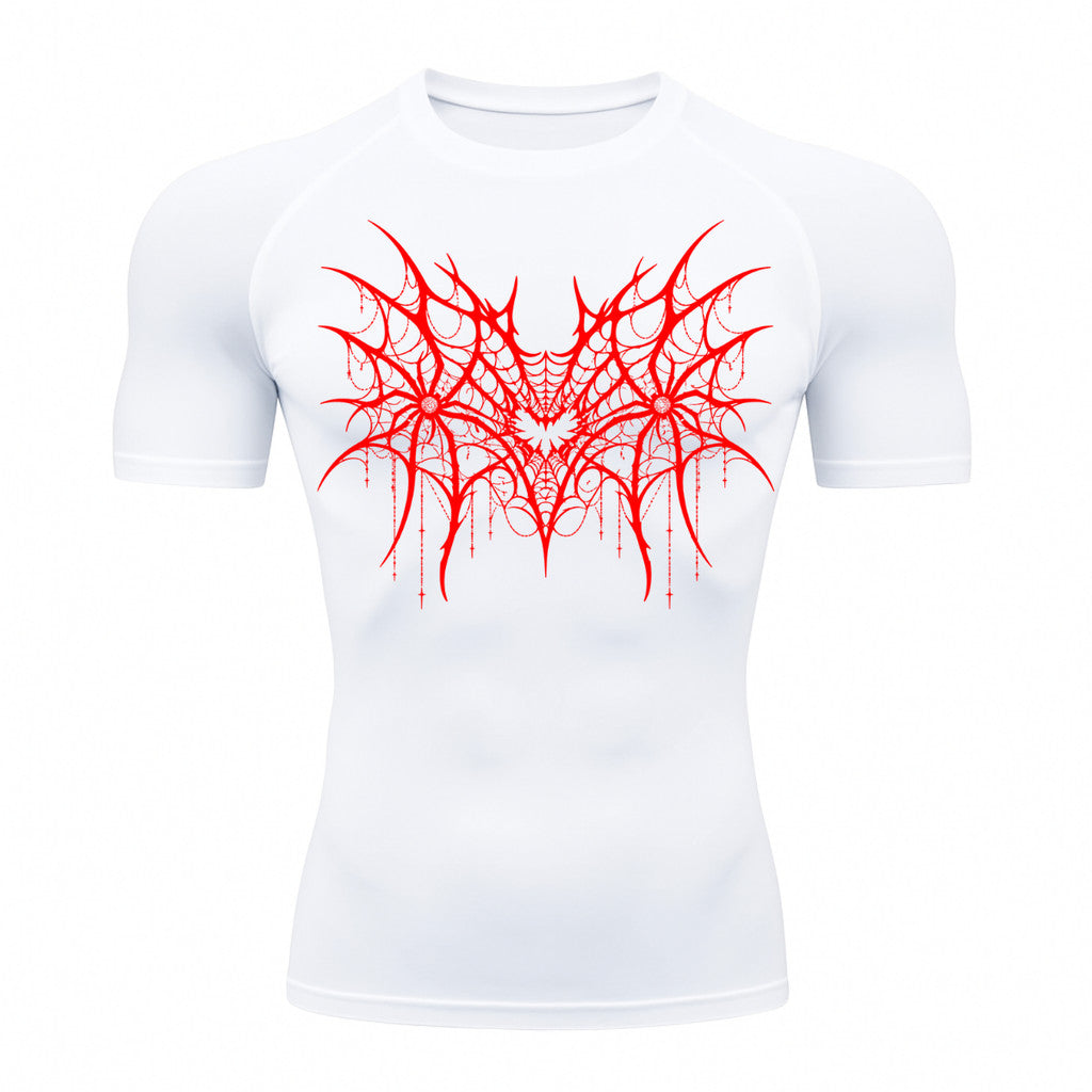 Camiseta Compressão Uv 50+ Manga Curta Cyber Tribal Spider Symmetric Web Rash Guard