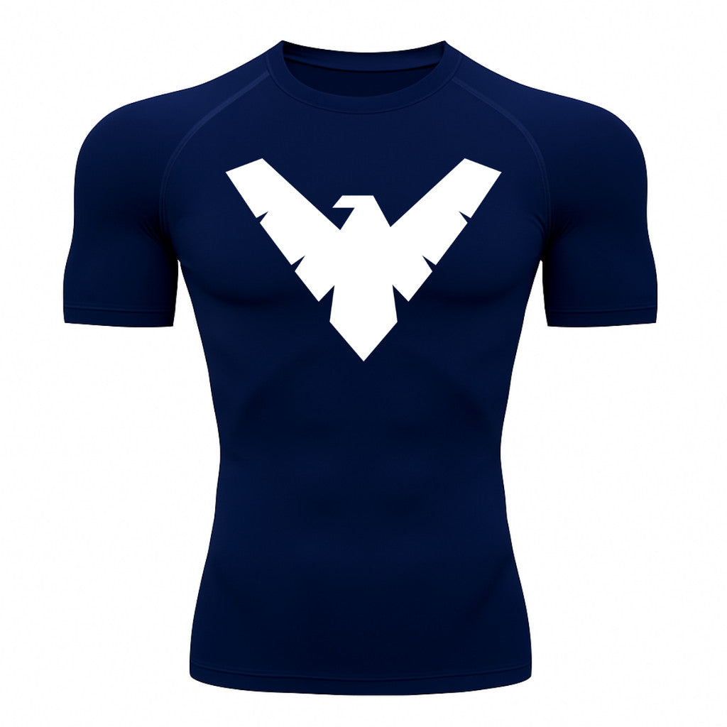 Camiseta Compressão Proteção Uv 50+ Manga Curta Asa Noturno Rash Guard