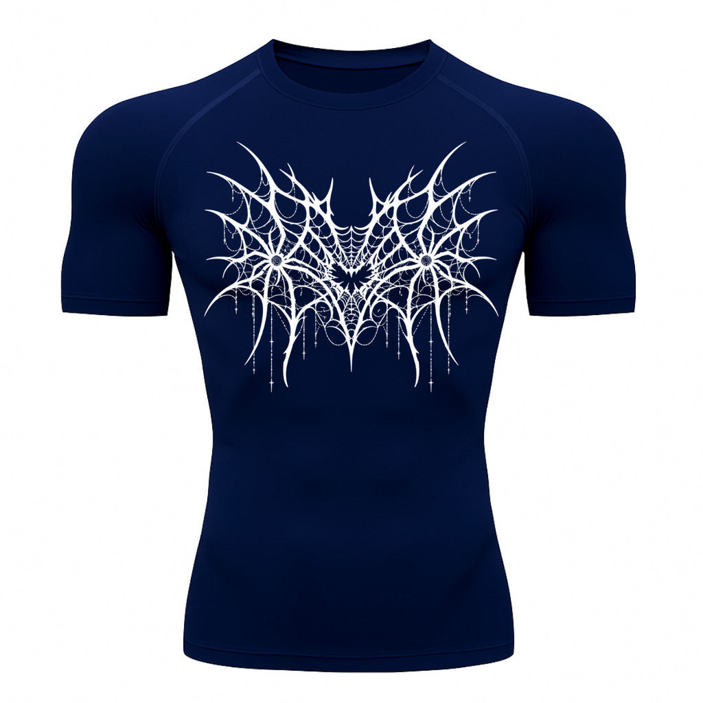Camiseta Compressão Uv 50+ Manga Curta Cyber Tribal Spider Symmetric Web Rash Guard
