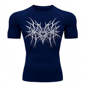 Camiseta Compressão Uv 50+ Manga Curta Cyber Tribal Spider Symmetric Web Rash Guard