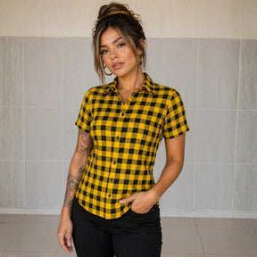 Camisa Unissex Xadrez Várias Cores Manga Curta Slim