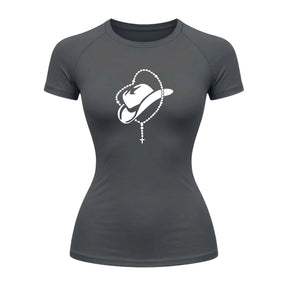 Camiseta Compressão Uv Manga Curta Estampa Da Roça Cowboy Terço Sagrado