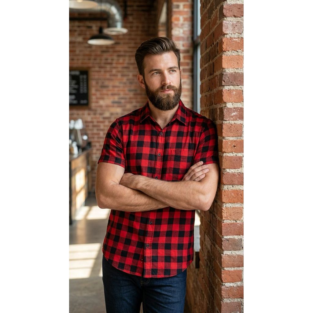 Camisa Unissex Xadrez Várias Cores Manga Curta Slim