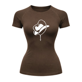 Camiseta Compressão Uv Manga Curta Estampa Da Roça Cowboy Terço Sagrado