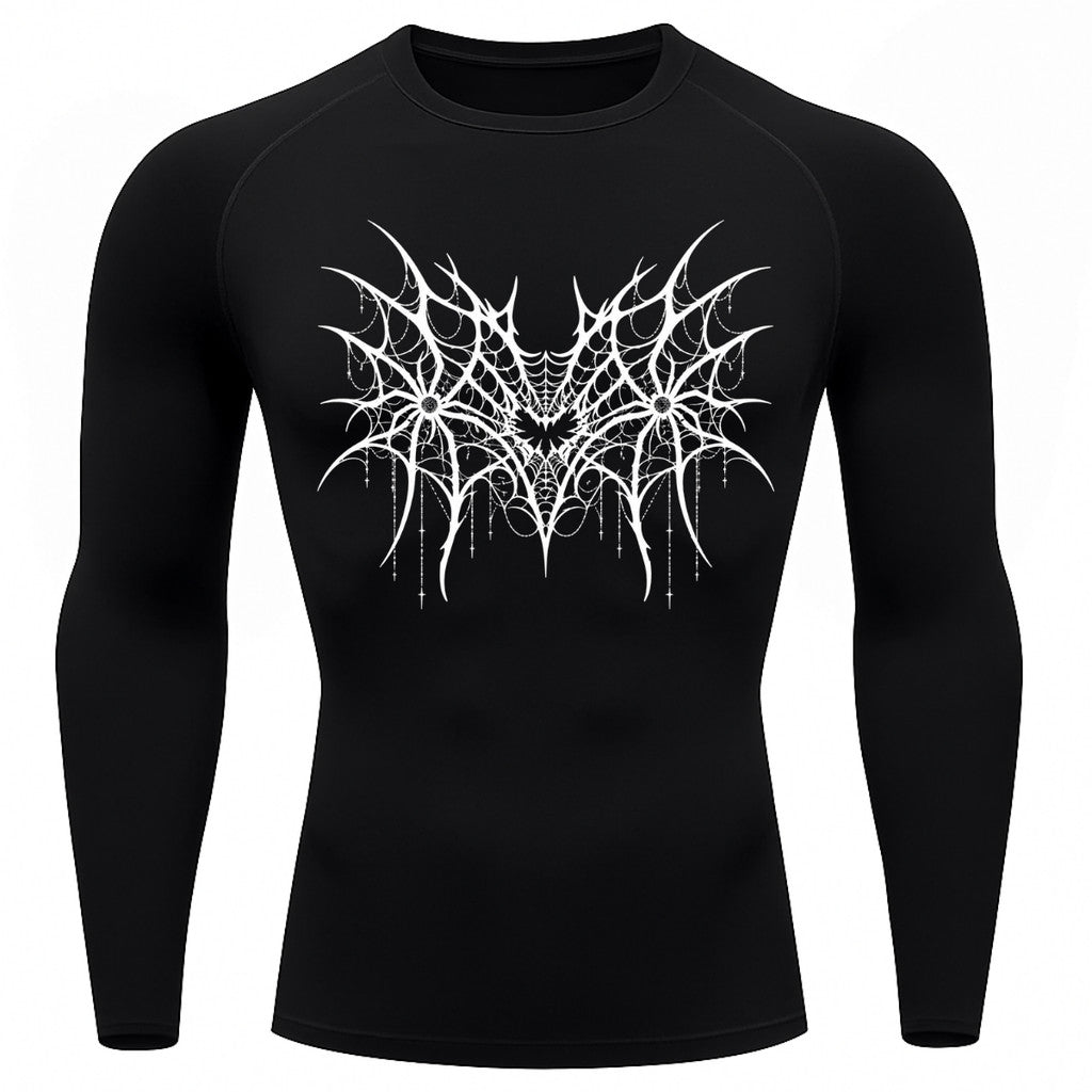 Camiseta Compressão Uv 50+ Manga Longa Cyber Tribal Spider Symmetric Web Rash Guard