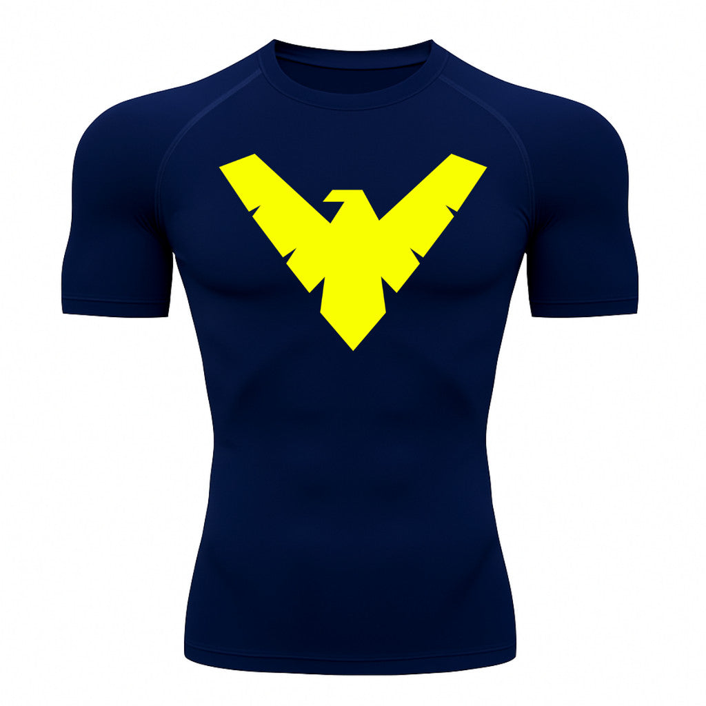 Camiseta Compressão Proteção Uv 50+ Manga Curta Asa Noturno Rash Guard