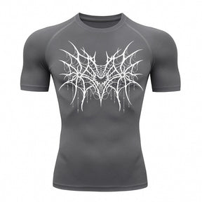 Camiseta Compressão Uv 50+ Manga Curta Cyber Tribal Spider Symmetric Web Rash Guard