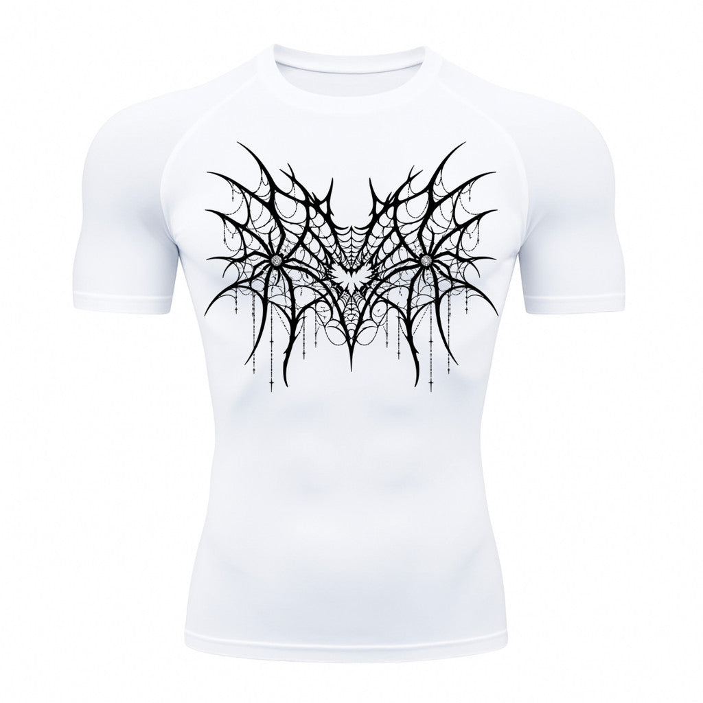 Camiseta Compressão Uv 50+ Manga Curta Cyber Tribal Spider Symmetric Web Rash Guard