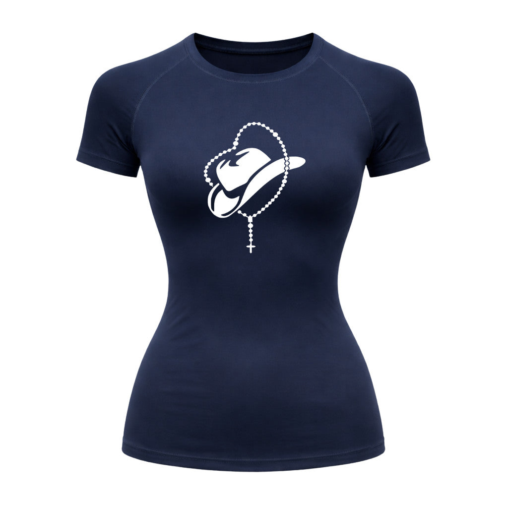 Camiseta Compressão Uv Manga Curta Estampa Da Roça Cowboy Terço Sagrado