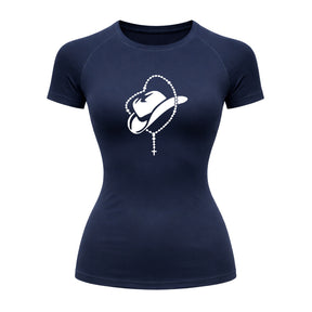Camiseta Compressão Uv Manga Curta Estampa Da Roça Cowboy Terço Sagrado