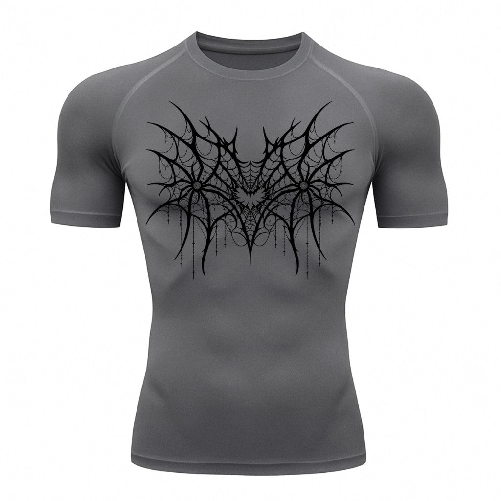 Camiseta Compressão Uv 50+ Manga Curta Cyber Tribal Spider Symmetric Web Rash Guard