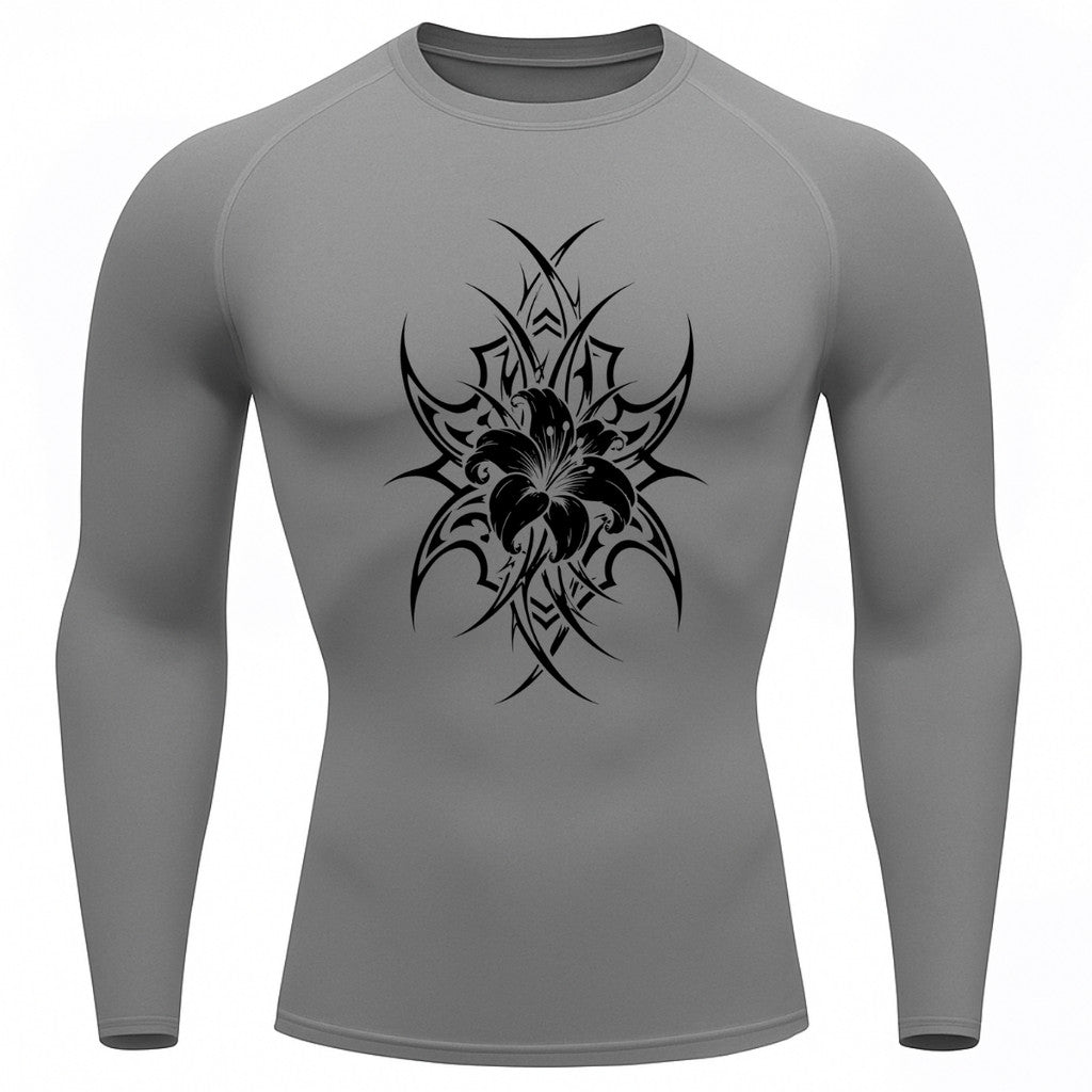 Camiseta Compressão Uv 50+ Manga Longa Cyber Tribal Dark Bloom Nature Rash Guard