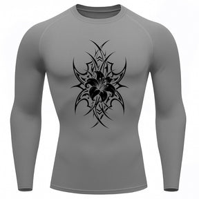 Camiseta Compressão Uv 50+ Manga Longa Cyber Tribal Dark Bloom Nature Rash Guard