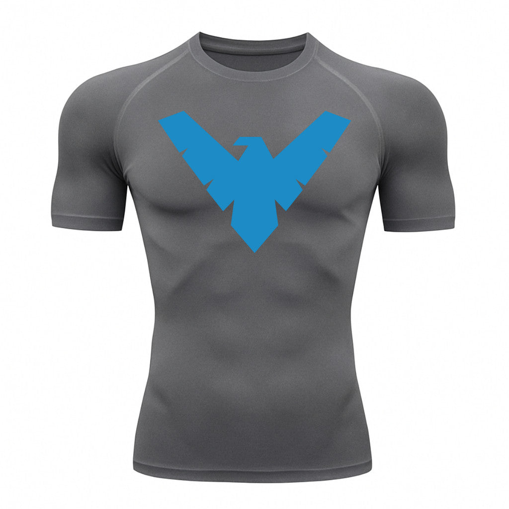Camiseta Compressão Proteção Uv 50+ Manga Curta Asa Noturno Rash Guard