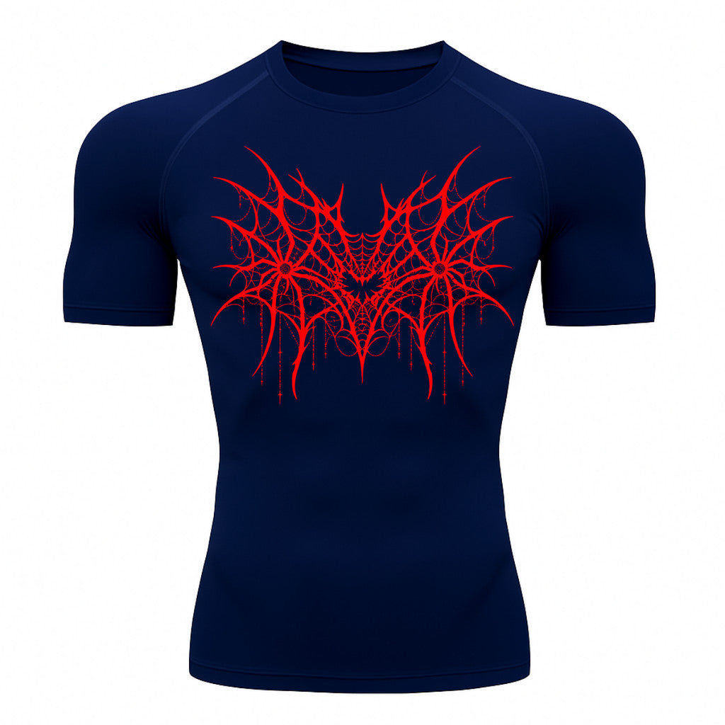Camiseta Compressão Uv 50+ Manga Curta Cyber Tribal Spider Symmetric Web Rash Guard