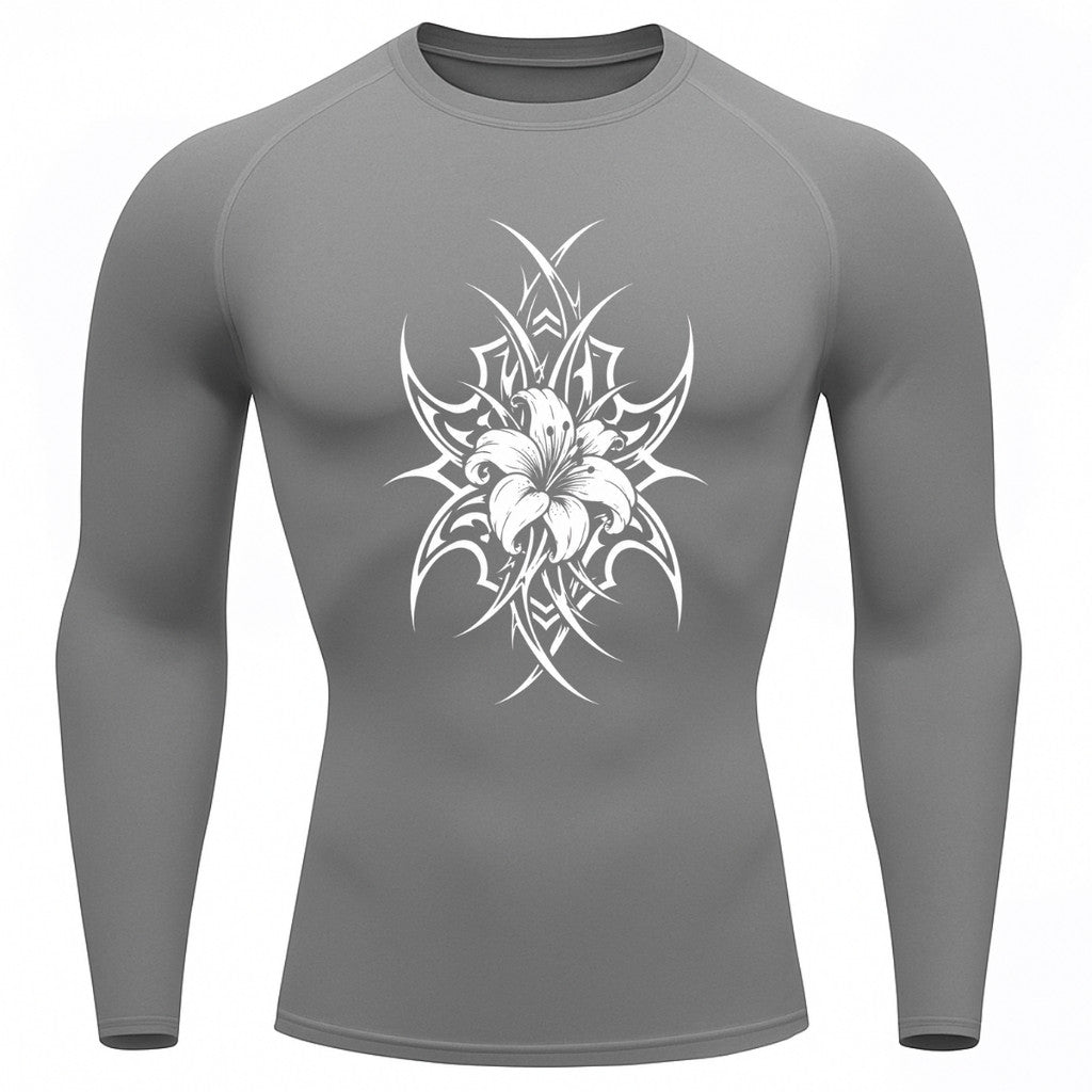 Camiseta Compressão Uv 50+ Manga Longa Cyber Tribal Dark Bloom Nature Rash Guard