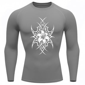 Camiseta Compressão Uv 50+ Manga Longa Cyber Tribal Dark Bloom Nature Rash Guard
