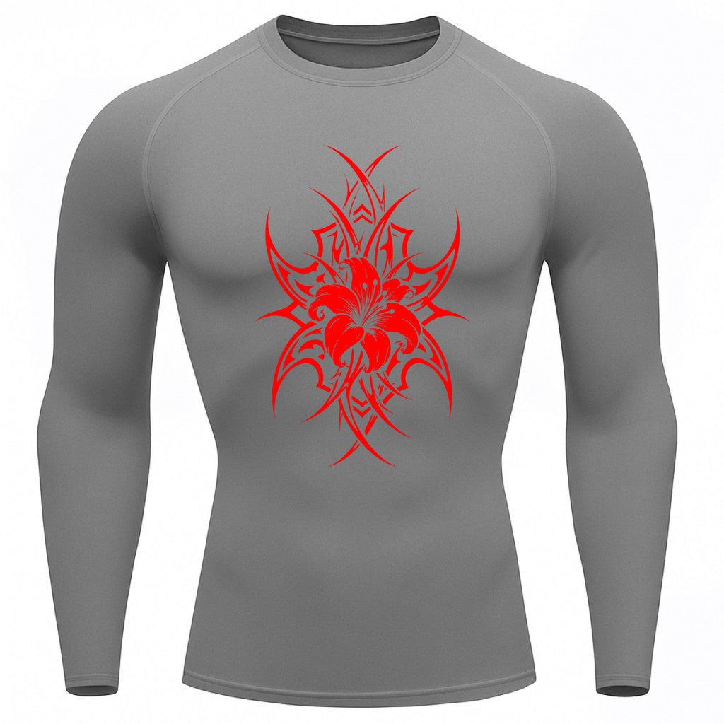 Camiseta Compressão Uv 50+ Manga Longa Cyber Tribal Dark Bloom Nature Rash Guard