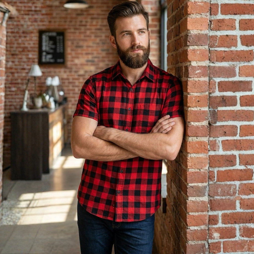 Camisa Unissex Xadrez Várias Cores Manga Curta Slim