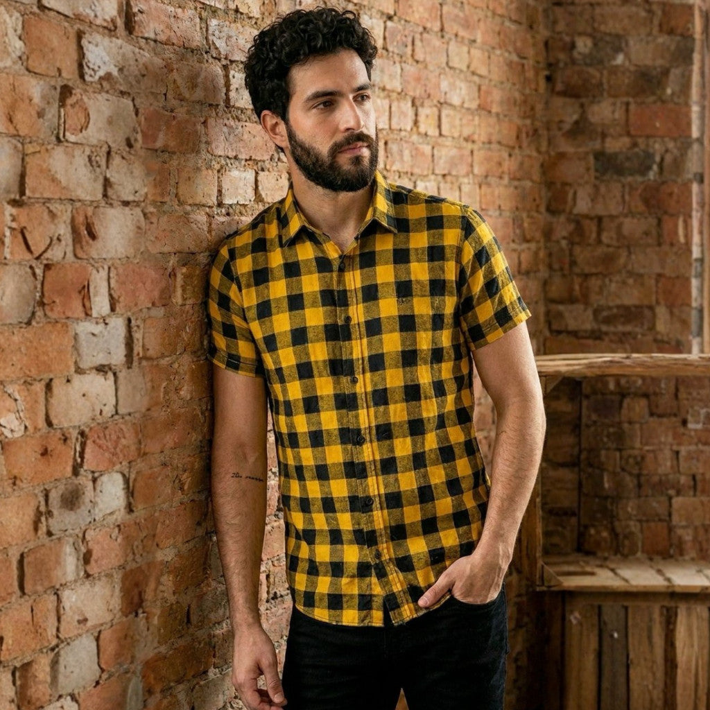 Camisa Unissex Xadrez Várias Cores Manga Curta Slim