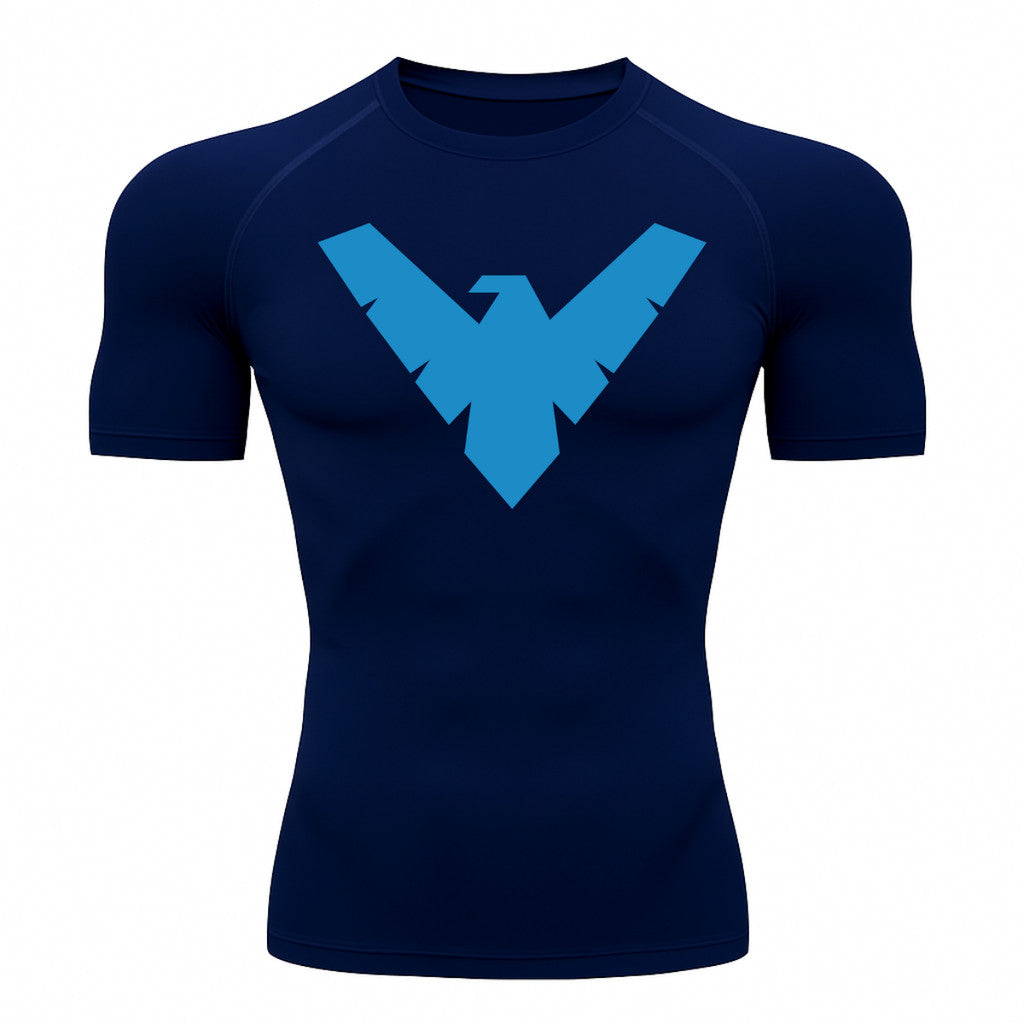 Camiseta Compressão Proteção Uv 50+ Manga Curta Asa Noturno Rash Guard